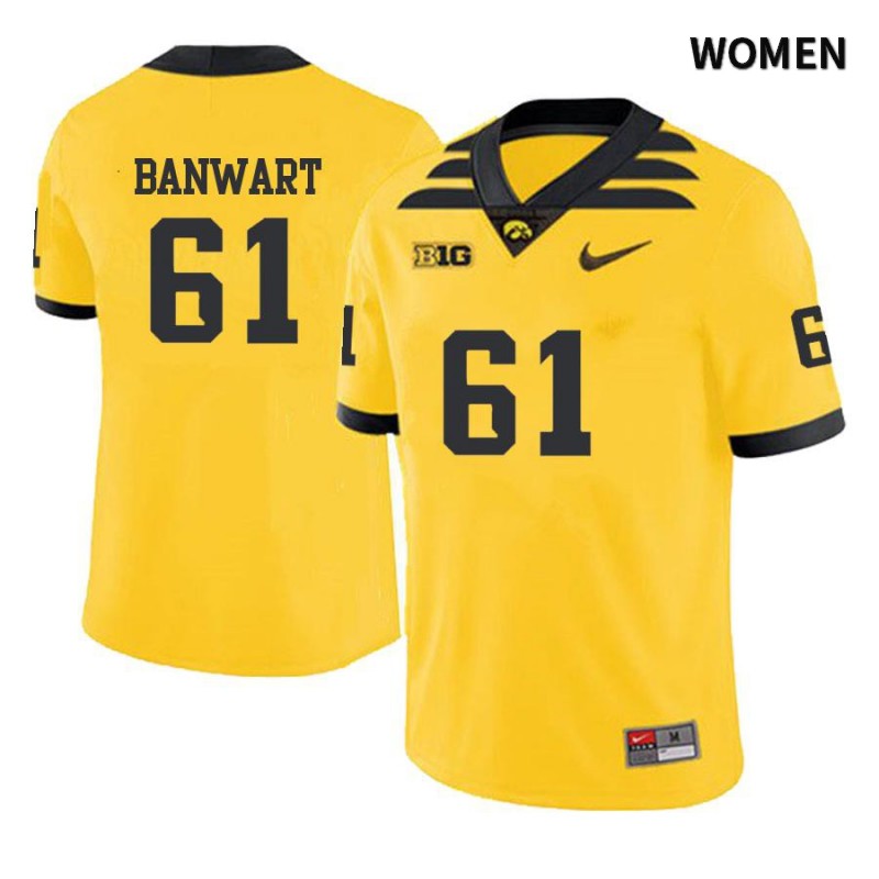 Women's Iowa Hawkeyes NCAA #61 Cole Banwart Yellow Authentic Nike Alumni Stitched College Football Jersey TR34V86EZ